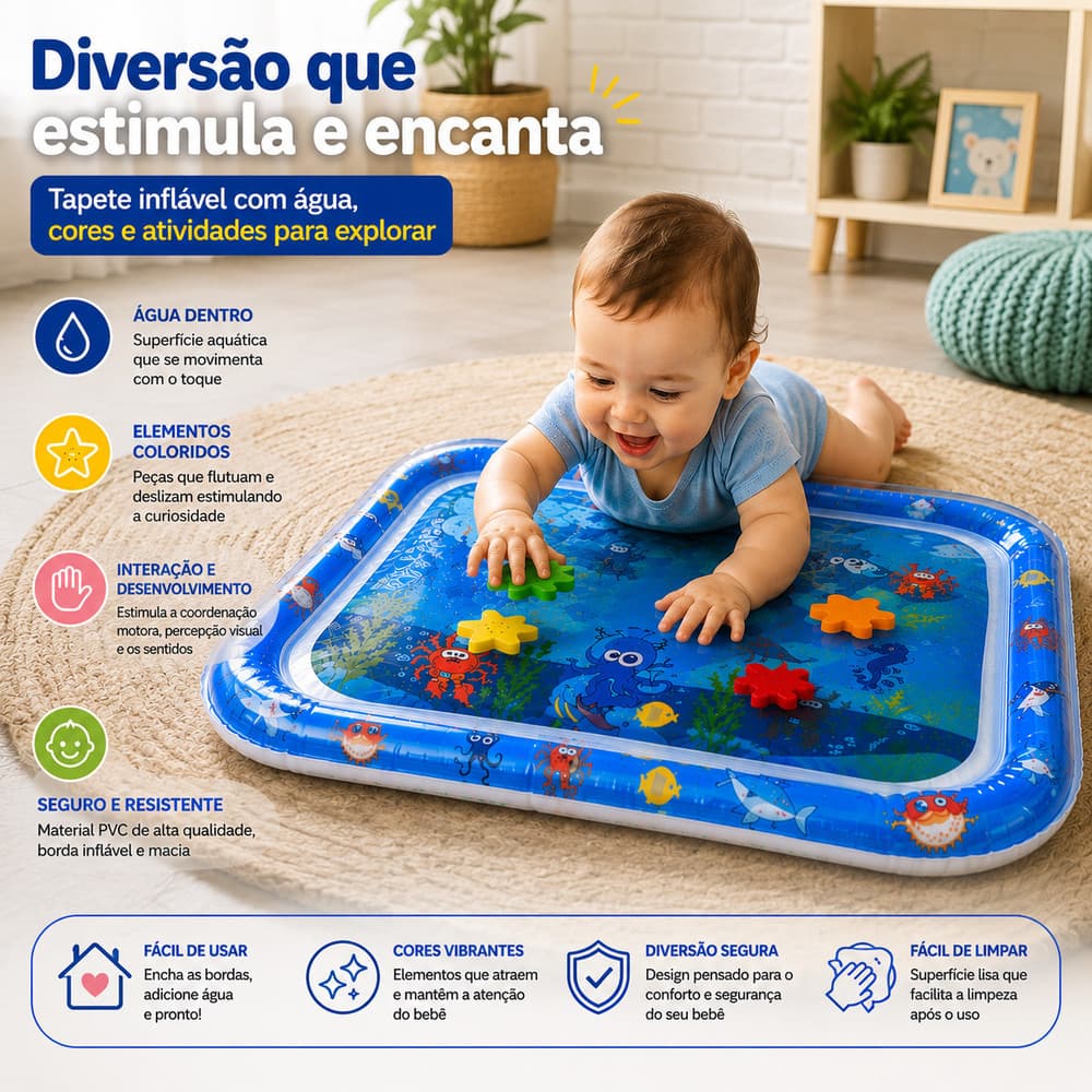Tapete Infantil Bebê Inflável Água Esteira Atividades Sensorial Menino Menina