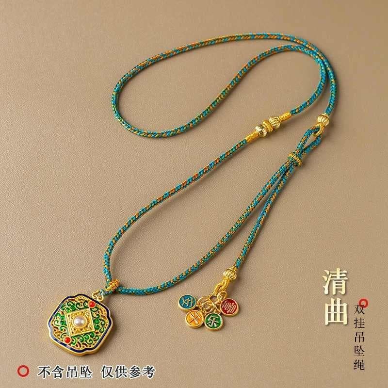 Cordão pingente tecido à mão, amuleto dourado, oito tesouros, bússola, jade, pingente de buda, colar, corda, suéter, cor