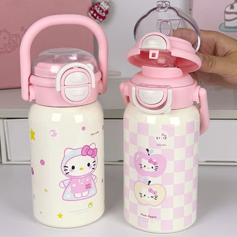 Kitty kitty copo térmico estudante bonito dos desenhos animados 316 palha de aço inoxidável copo de água feminino alto v