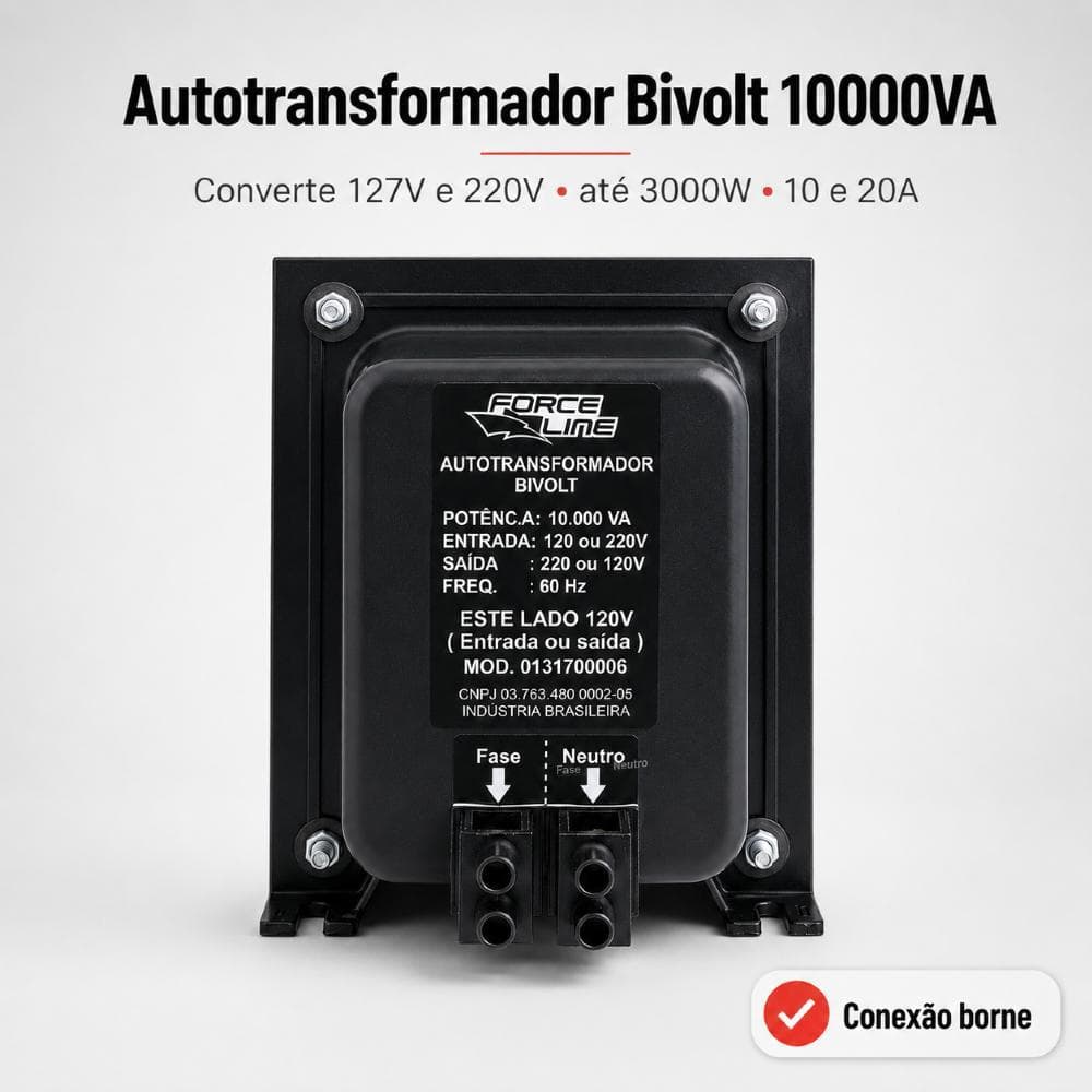 Auto Transformador 10000VA 3000W para Ar Condicionado 24000 BTUS Forno Elétrico Máquina Bivolt de 127V a 220V com Borne