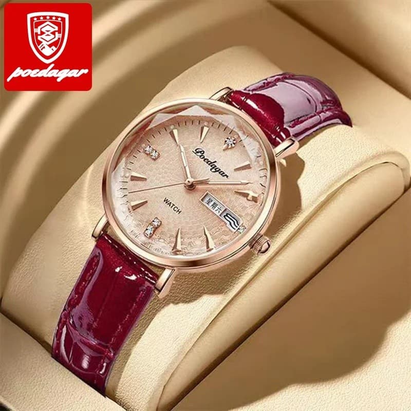 POEDAGAR 312 Moda Feminina Relógio À Prova Dwaterproof Água Data Luminosa De Pulso Para Senhora Topo Luxo Couro Quartzo
