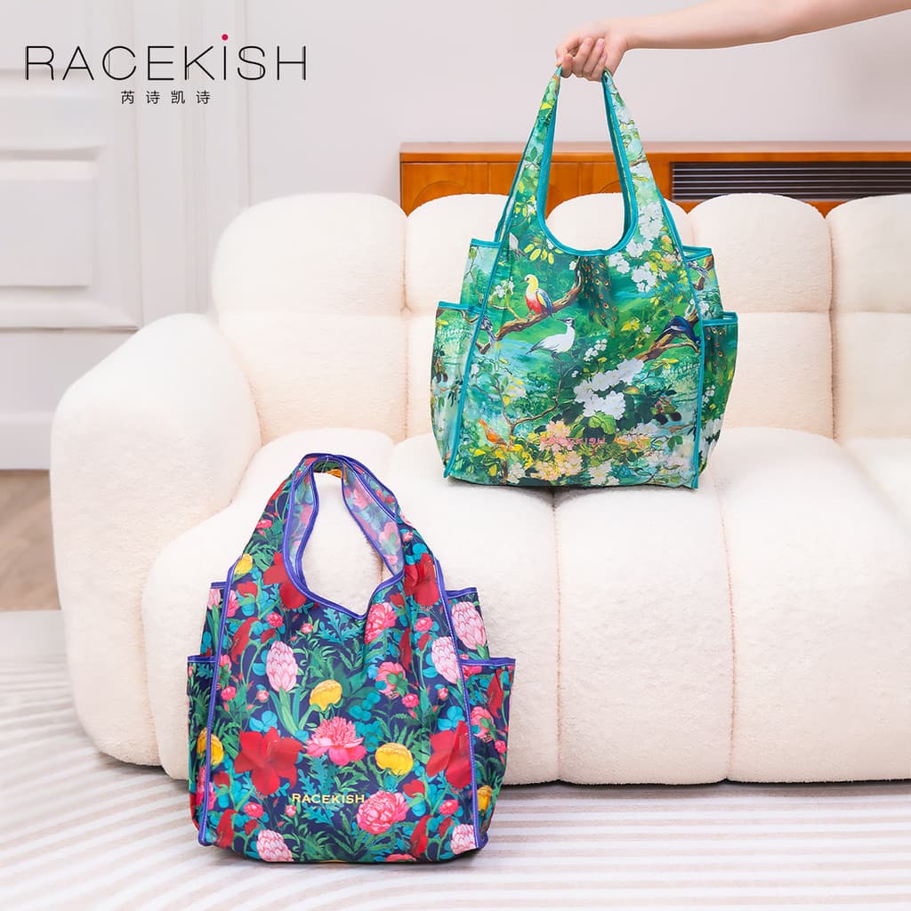 Racekish sacola com zíper dobrável, bolsa de armazenamento de um ombro e alto valor, sacola de compras dobrável, sacola
