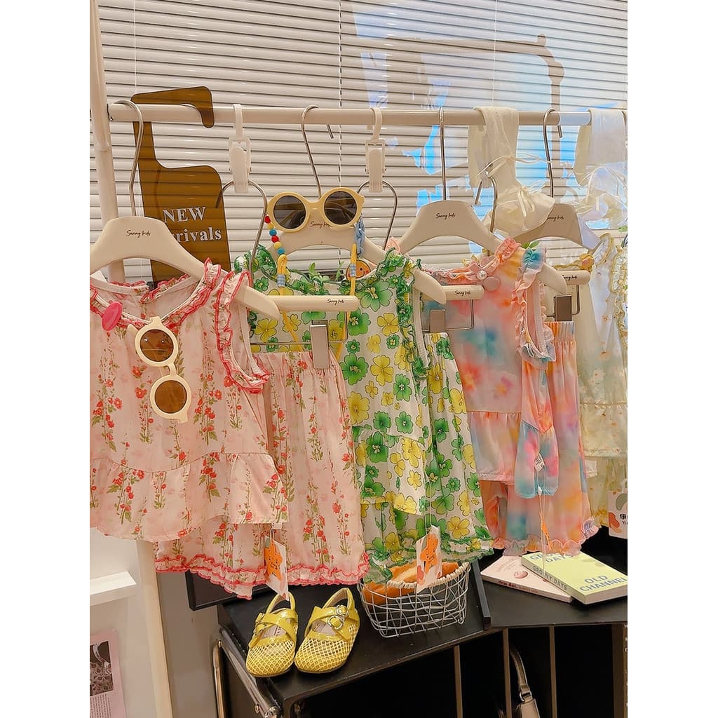 2026 verão novo estilo meninas estilo ocidental Floral Casual vestido de verão doce calças sem mangas leve algodão seda