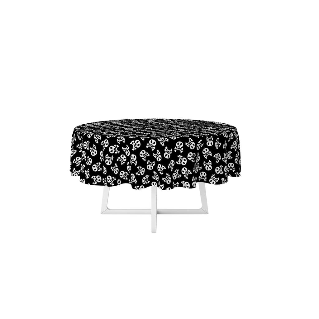 Toalha De Mesa Halloween Caveirinhas 4 Lugares Redonda Premium Leve Decorativa