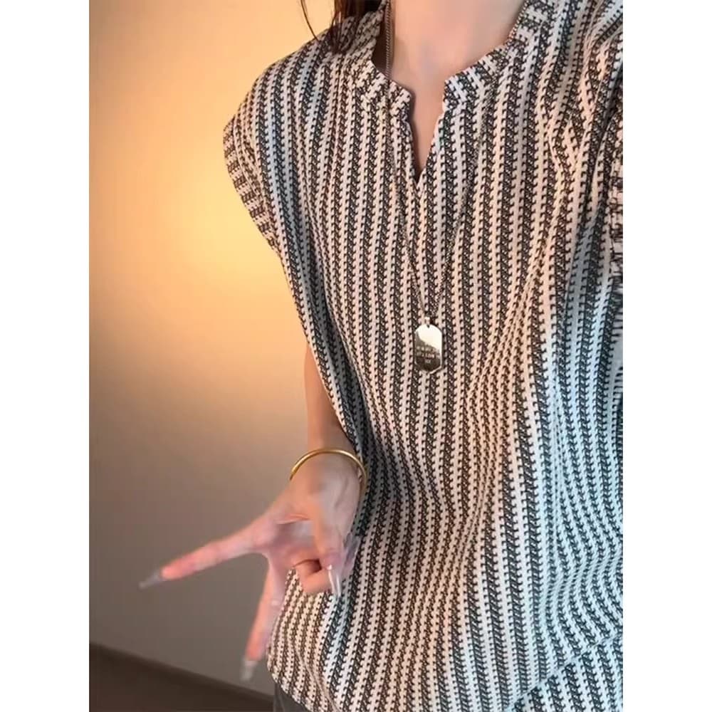 Fishbone listrado colete masculino feminino verão Design com decote em v Formal ombro sem mangas camiseta Fitness esport