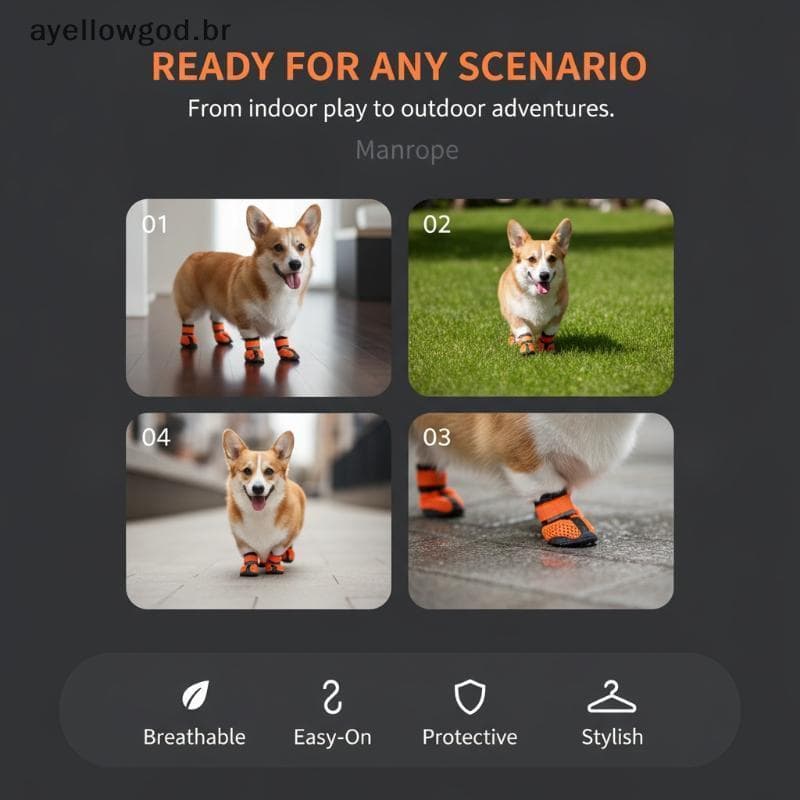AYBR Verão Almofada Macia Sapatos Para Animais De Estimação 4 Pçs Malha Respirável Ajustável Anti-Risco Botas De Pata Fi