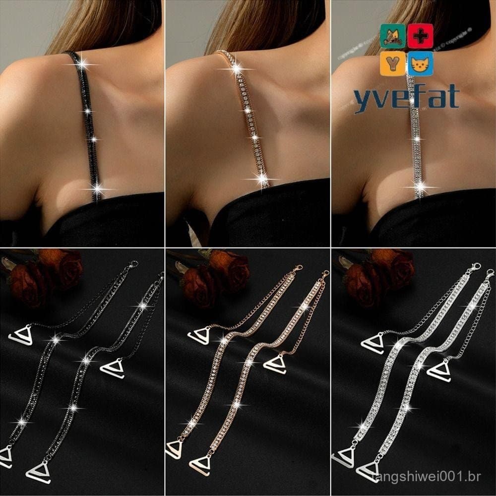 Alças De Sutiã Com Strass YVEFAT , Alça De Ombro Removível Para Roupa Íntima , Antiderrapante