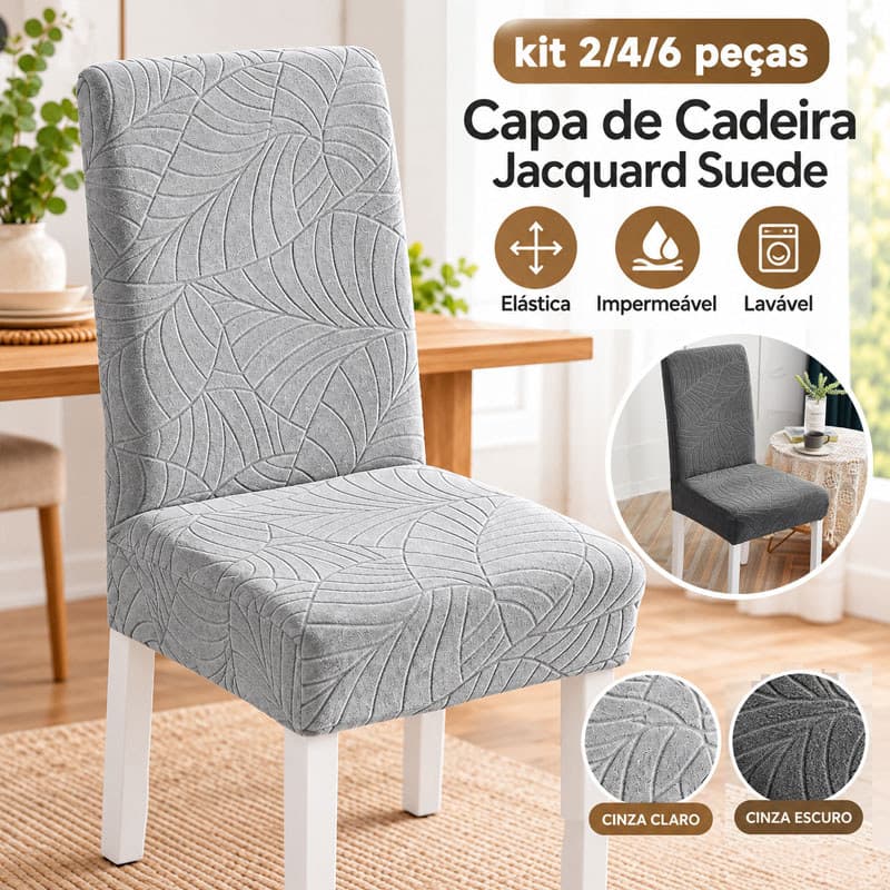 Kit 2/4/6 Capas De Cadeira Jacquard Suede para Cadeiras Elástica  Impermeável Lavável