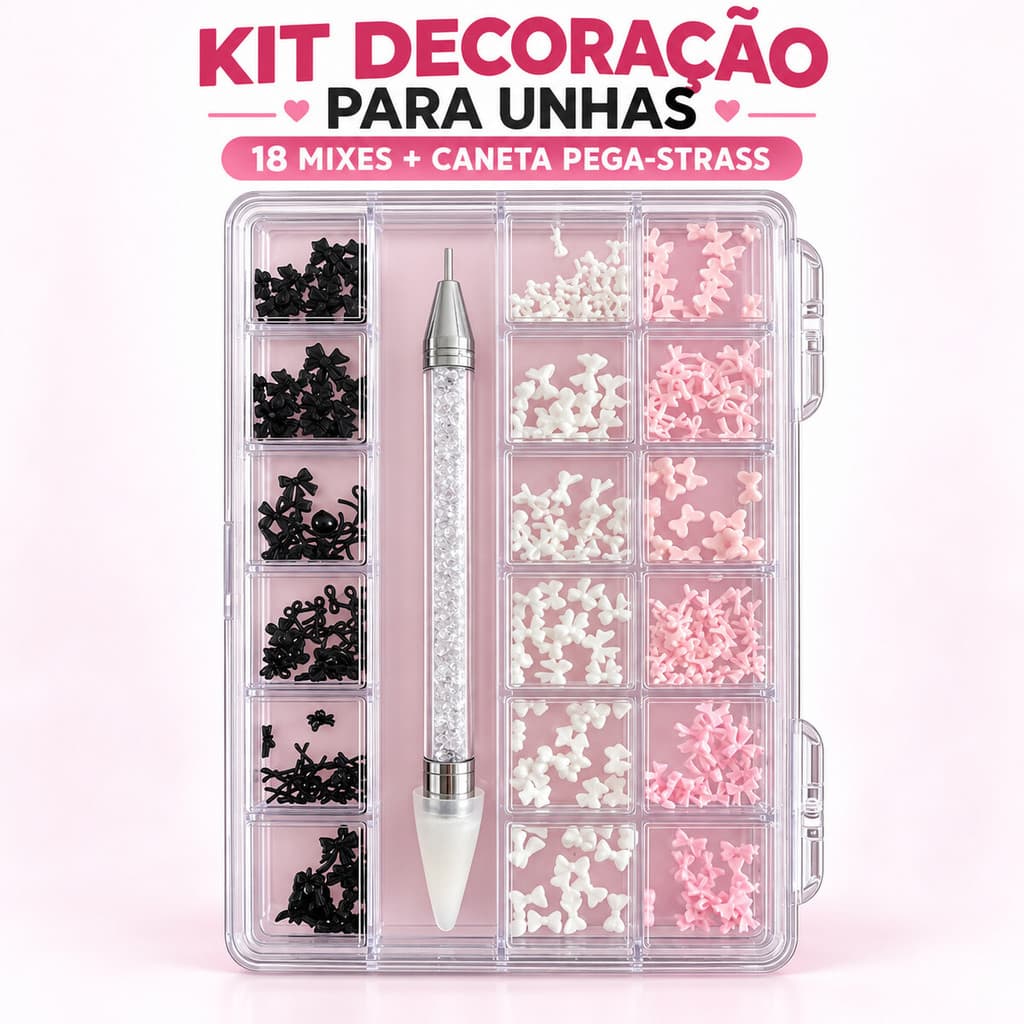 Kit Decoração para Unhas 18 Compartimentos com Caneta Pega-Strass Real Love