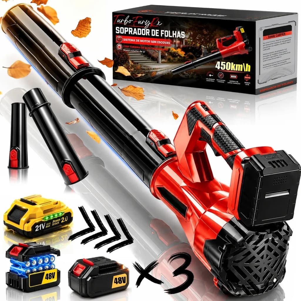 Soprador Potente 330km/h Elétrico Brushless Jardim 3 Bateria