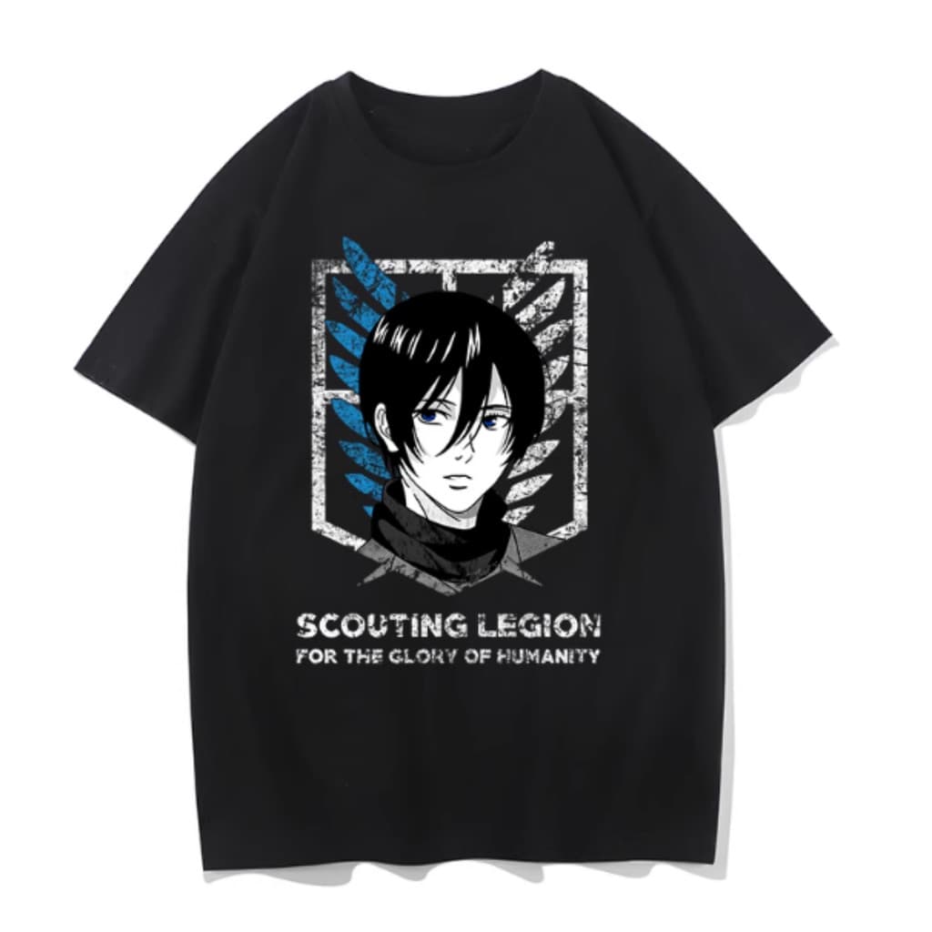 Camiseta Masculina Estilosa De Algodão, De Corte Solto, Com Estampa De Mikasa Ackerman De "Attack On Titan"