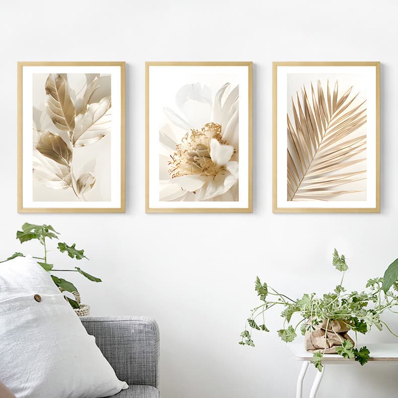 Kit 3 Quadros Decorativos Folhagem Natureza Tons Terrosos Decoração Parede Sala e Quarto Pronto Instalar​