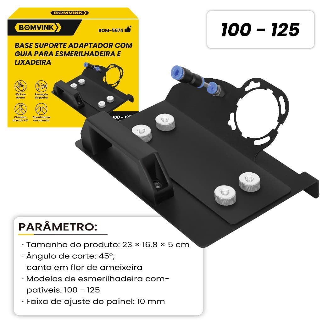 Suporte Adaptador para Moedor Angular Chanfro 45° Preciso Base para Telhas 100-125mm Construção