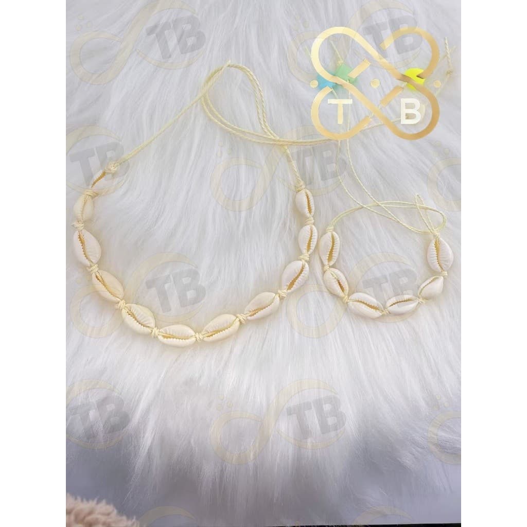 TB Brinquedos Moda KIT Conjunto de Choker e Pulseira Búzios 2 Peças Tendência Verão Naturais Concha