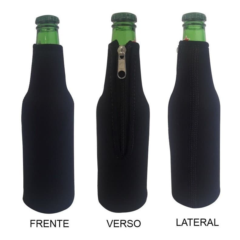Kit 10 Porta Long Neck Com Zíper Em Neoprene Preto