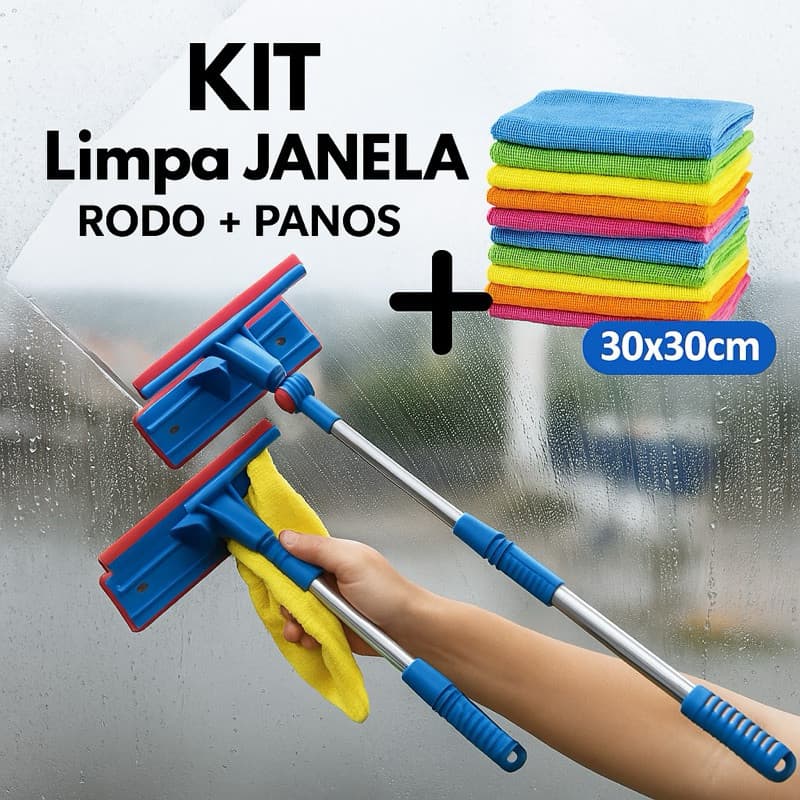 Rodo Mágico 2 em 1 Limpa Vidros e Janelas Esponja para Canto 5 panos microfibras