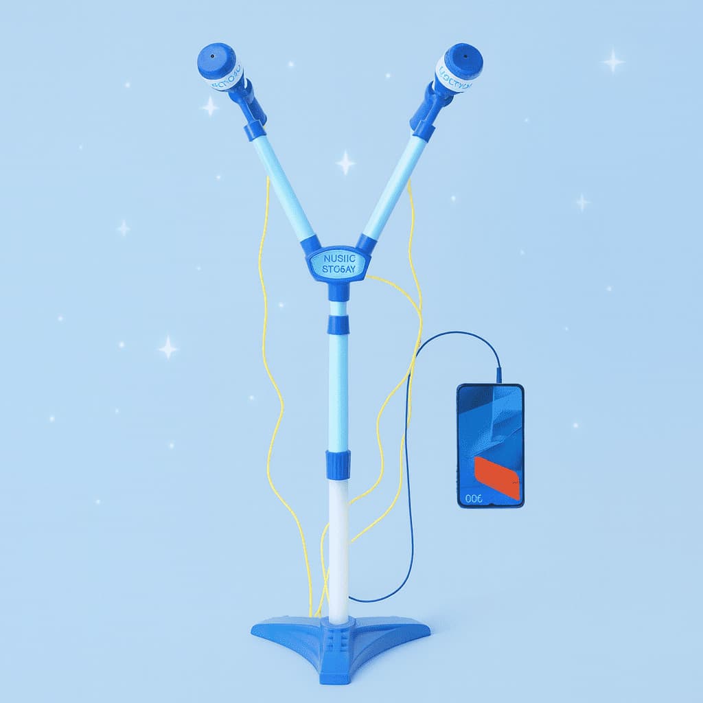 Microfone Musical Infantil Azul com Luzes LED Coloridas