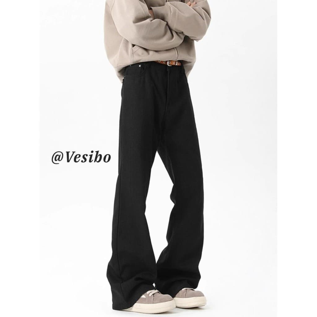 Paris bootcut Black Machete Jeans Masculino Americano Solto High-End Straight All-Match Calças Um pouco Longas