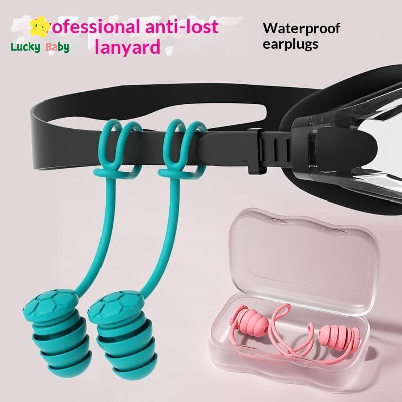 [Luckybaby-t] Tampões De Ouvido Para Natação Com Corda Anti-Perda De Silicone Macio À Prova D'água Reutilizáveis Surf ,