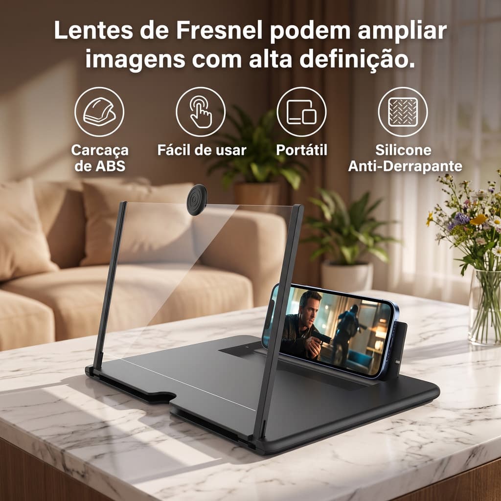 Ampliadora de Tela com Lente de Aumento 3D – Suporte para Celular e Tablet com Zoom