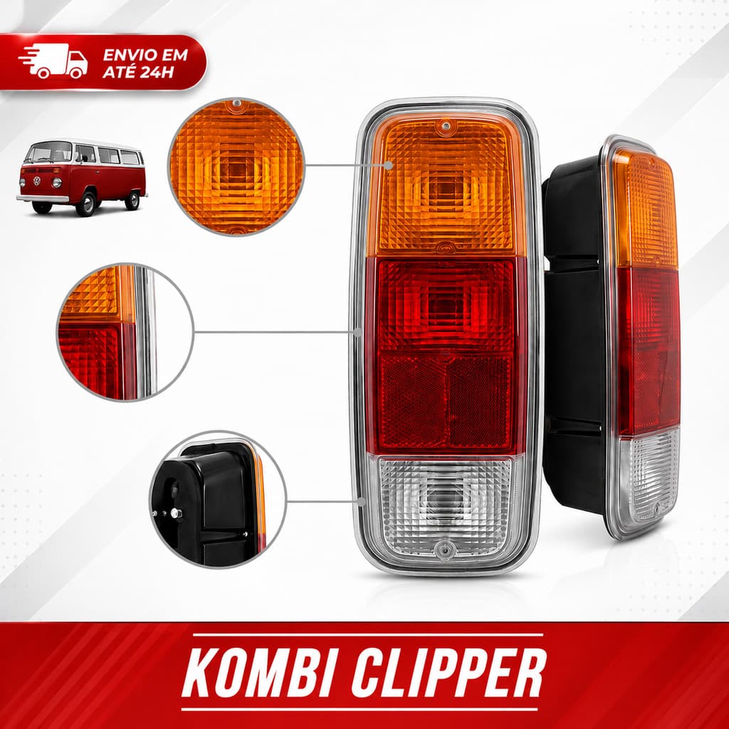 Par Lanternas Traseiras Kombi Clipper VW Tricolor 1980 a 2013 Alta Qualidade
