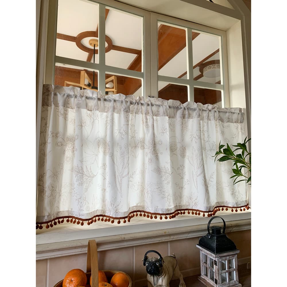 Cortina de tela estilo americano estilo creme Tela de janela Transparente Impervível Cortina curta Meia cortina Bay Wind