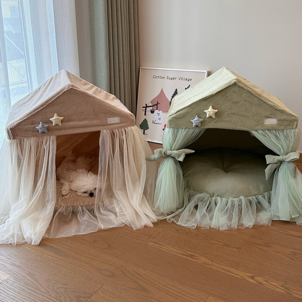 Casa para animais de estimação cama de princesa renda canil maca de gato colchão de cachorro tenda casa removível laváve