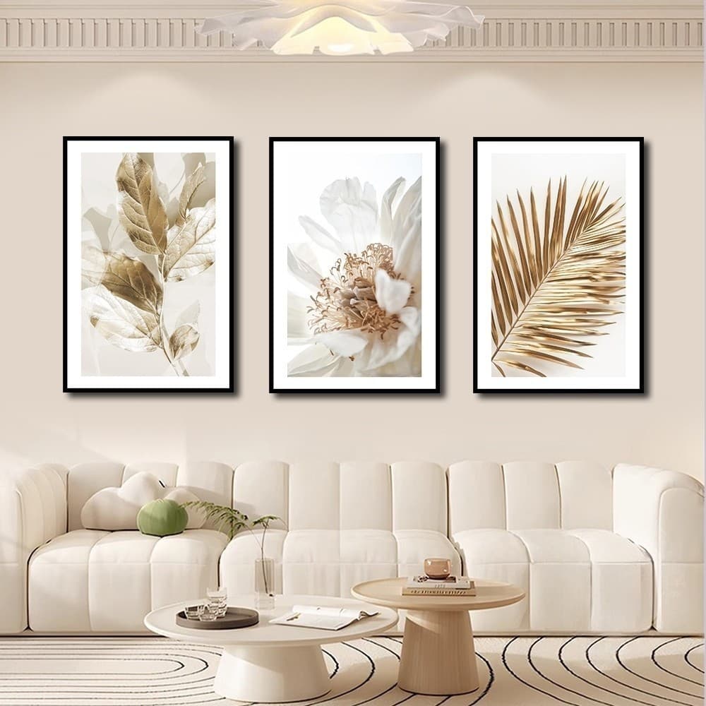 Kit 3 20x30/30x40/40x60cm Quadros Decorativos Folhagem Dourada Grande Moderno Decoração De Parede WT