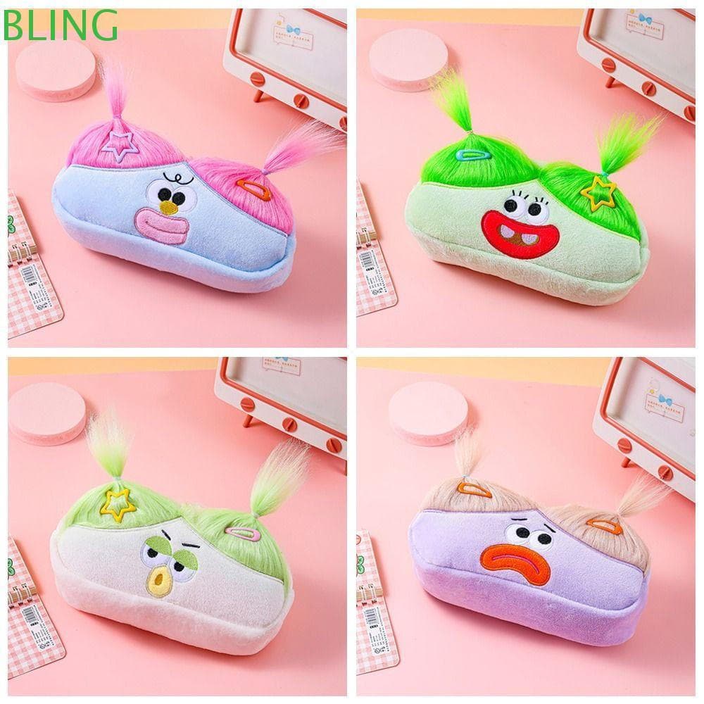 Bolsa De Caneta BLING , Lápis Organizador De Papelaria De Desenho Animado Bonito , Armazenamento Portátil De Grande Capa
