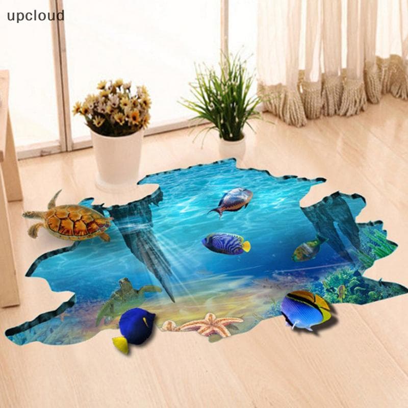 Novo 3D Mar Subaquático Mundo Peixe Tartaruga Parede Stiers Quarto Piso Decalque [Uplud]