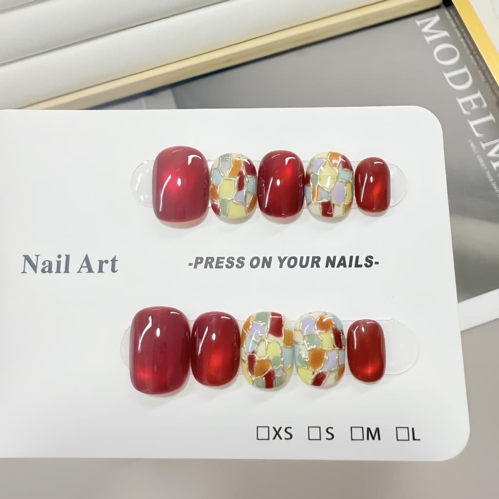 Unhas xadrez coloridas puras feitas à mão puras pintadas à mão xadrez fototerapia unhas temperamento clareamento F