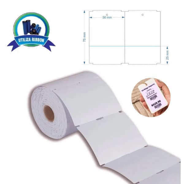1 Rolo Etiqueta Tag Roupa 50x75mm 5x7,5cm (2 colunas) 1 picote Couche - Rolo c/ 30m