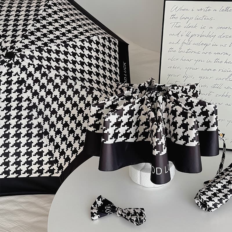 The theshy French Houndstooth Umbrella Feminino Retro 30% de desconto Chuva ou Chuva Vinil de Dupla Utilização Anti-