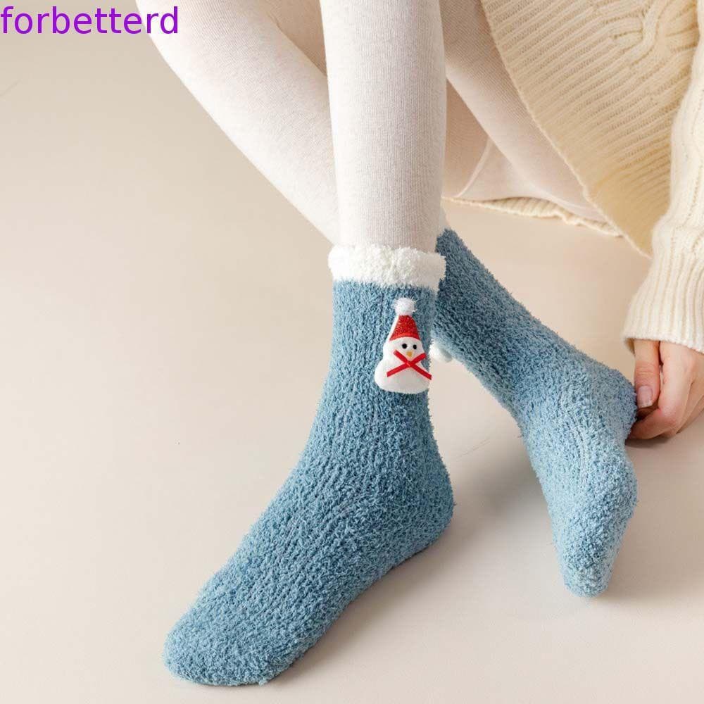 FORBETTERD Meias De Natal Respiráveis Para Meninas Chão Quentes Coral Fleece Santa Boneco De Neve Tornozelo Com Tubo Méd