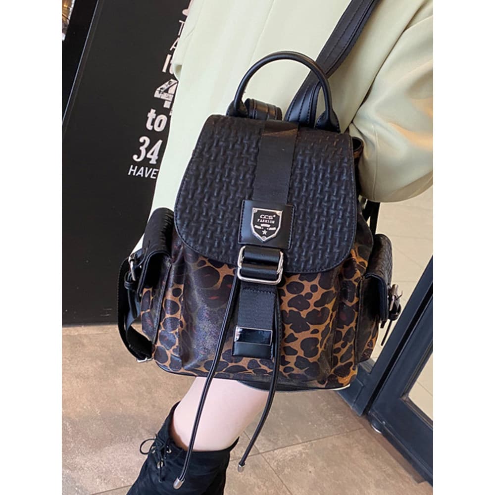 Francês MKCLACK clássico leopardo impressão Oxford pano mochila feminina grande capacidade cordão mochila de viagem estu