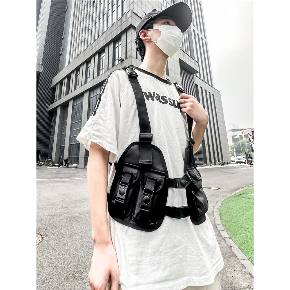 Hip Hop Rap mochila ferramentas tático colete saco Street Wear funcional saco de peito masculino grande capacidade saco