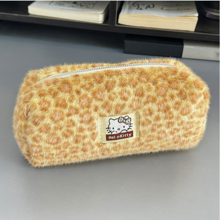 | 【pencil case】 | ✺Leopardo impressão kitty pelúcia k lápis caso grande capacidade estudante papelaria saco de armazenam