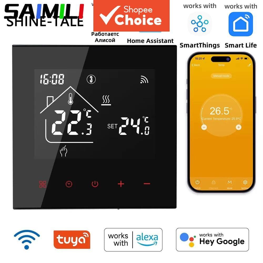 Interruptor Inteligente Novo Alto-Falante saimili Para Tuya WiFi Controlador De Temperatura De Aquecimento De Piso Elétr