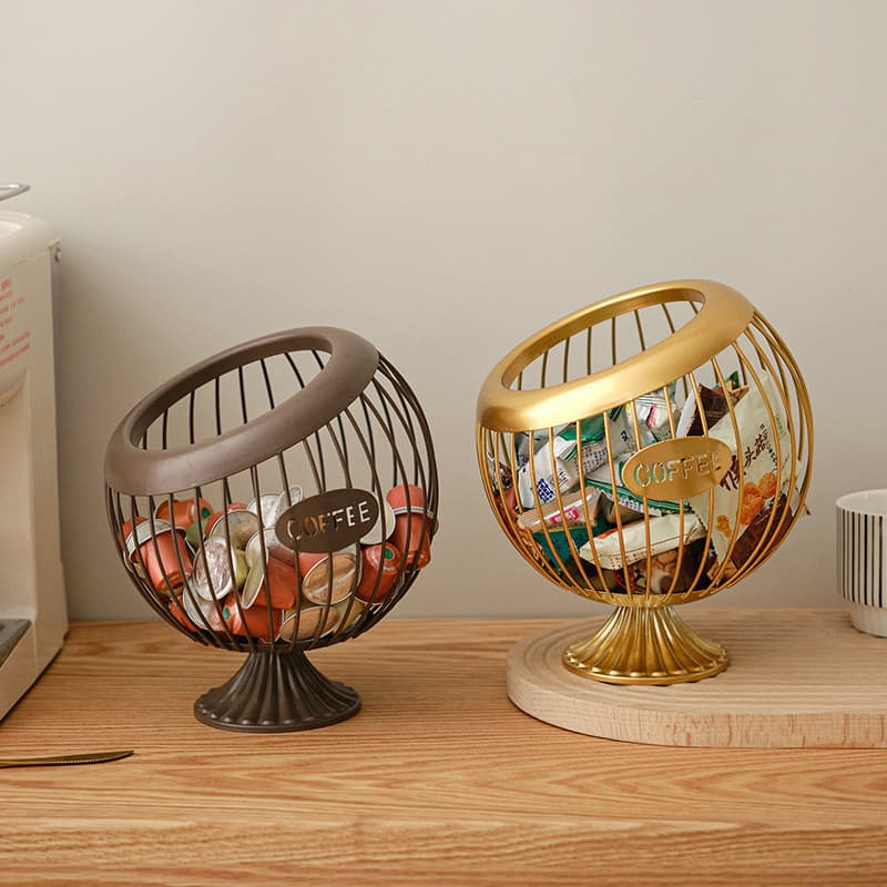 Cesta de frutas de ferro transfronteiriça, cesta de armazenamento de cápsulas de café, decoração de mesa, lanches, fruta