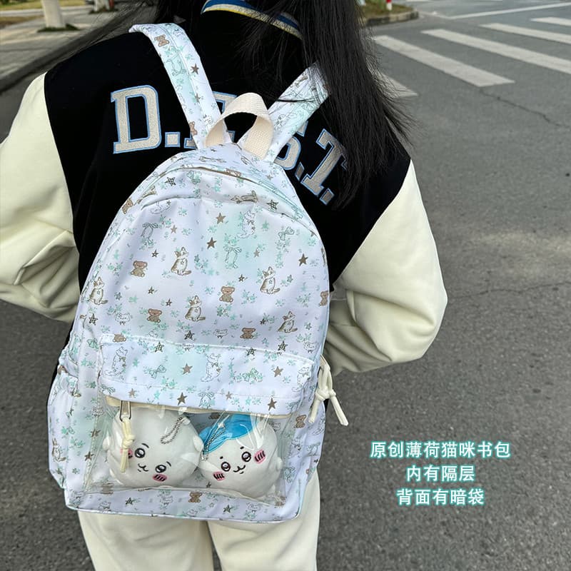 Original bonito hortelã gato mochila feminina 2025 novo estilo nicho Design mochila estudante mochila saco de dor