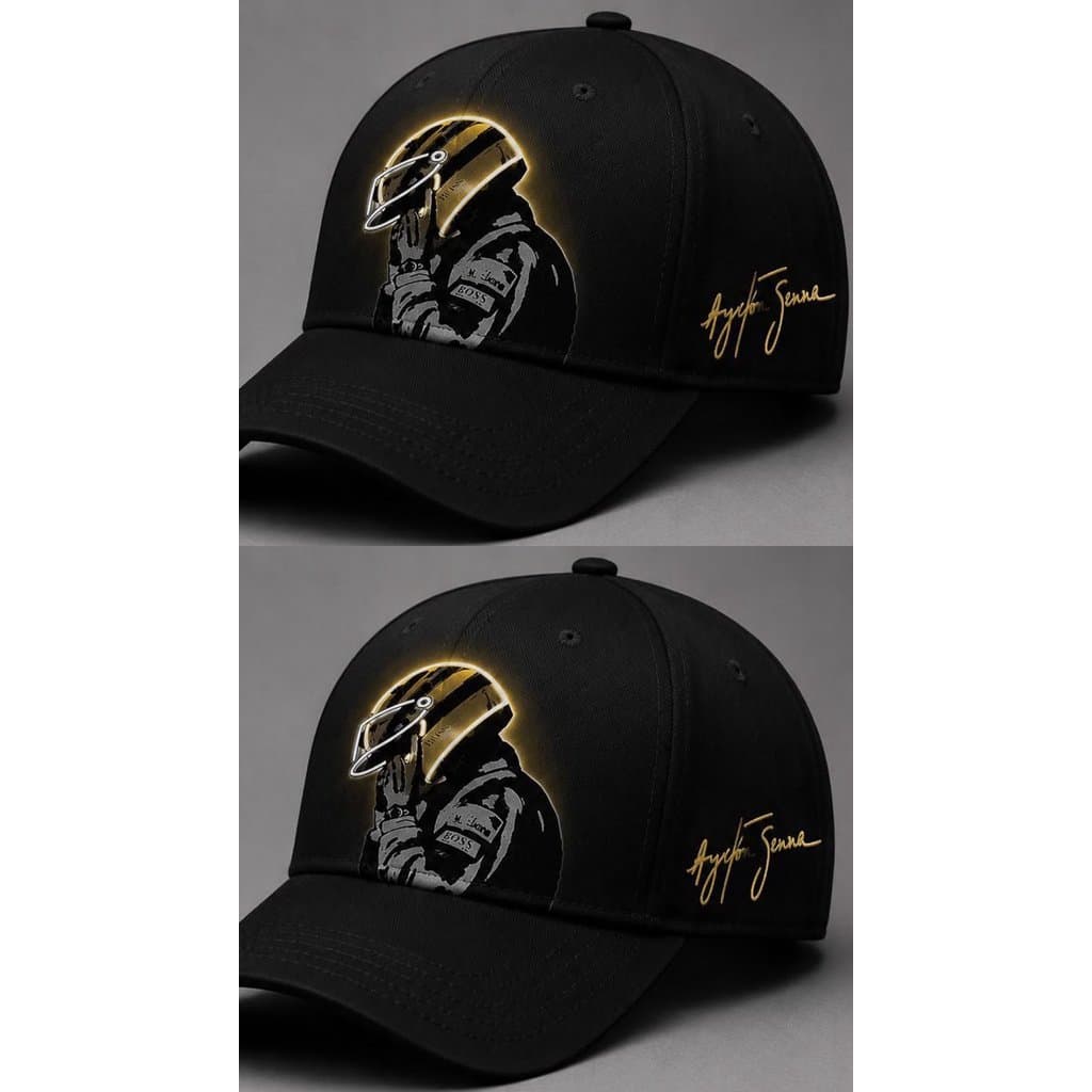 Boné Premium Aba Curva Ayrton Senna Efeito Bordado Ajustável – Preto
