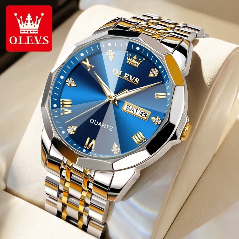 Relógio Masculino Original Grande Olevs, à Prova d'Água, Luminoso, em Aço Inoxidável, Luxuoso, Modelo 9931 4NC7