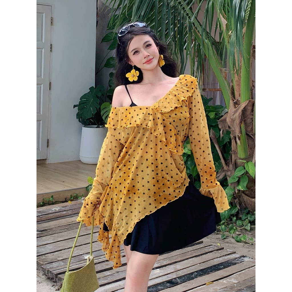 2026 novo estilo ligeiramente gordo menina saia dividida terno de três peças estilo dopamina Plus Size biquíni gordura m