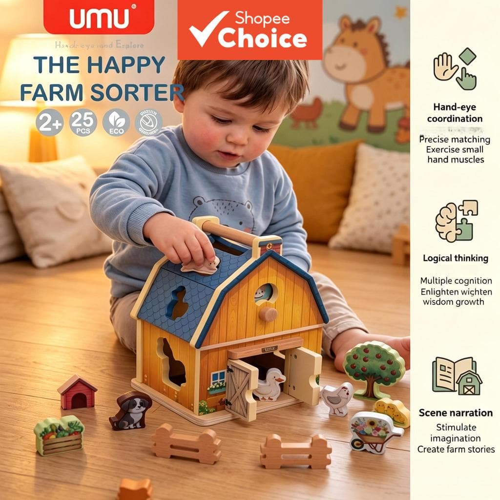 Casa de Formas de Madeira - Quebra-Cabeça Montessori para Bebês, Brinquedo Educativo de Animais, Blocos de Montar e