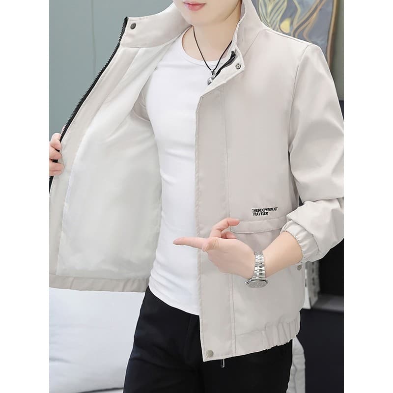 Primavera outono 2026 novo estilo moda masculina gola alta Workwear fino-ajuste jaqueta superior jaqueta Casual na moda