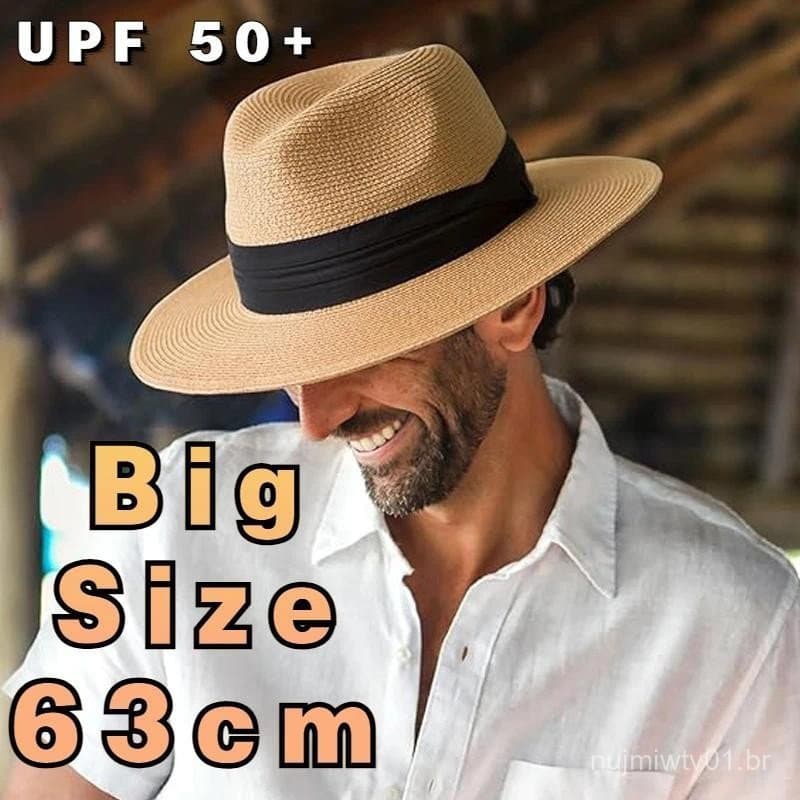 XL Cabeça Grande 64 Cm Verão Praia Tecido Chapéus De Sol Homens Mulheres Plus Size Jazz UV UPF 50 + Proteção Solar Viage