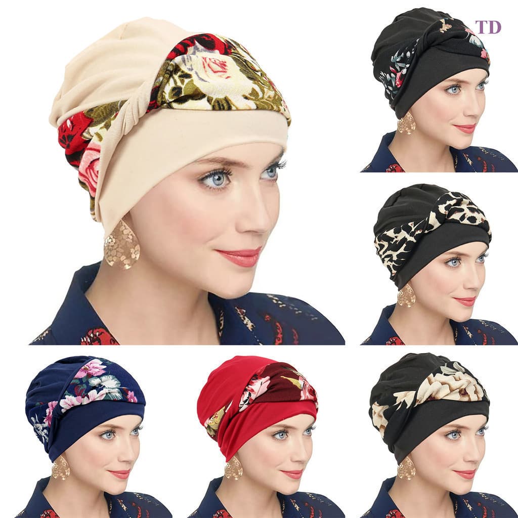 Floral Impressão Turbante Chapéu Elástico Bandana Cachecol Interior Hijab Pescoço Cabeça Envoltório Gorro Perda Quimio B