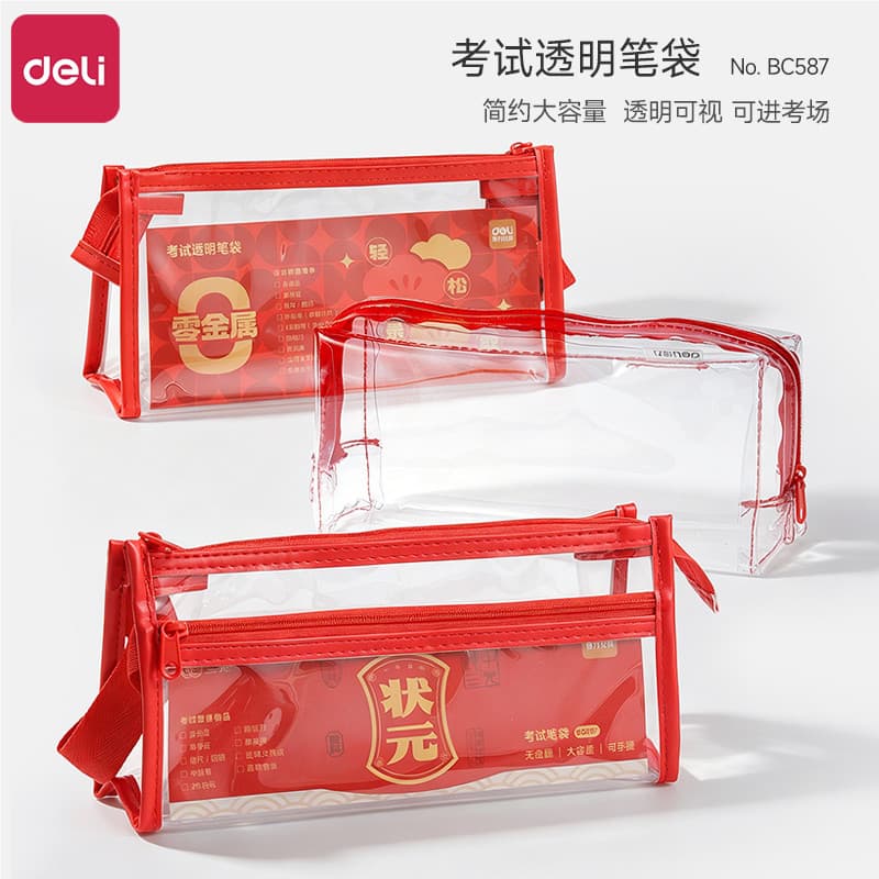 [0 Metal] Deli Estojo Transparente Exame Dedicado Estilo ins de Alto Valor Grande Capacidade Espessado PVC Impermeável P