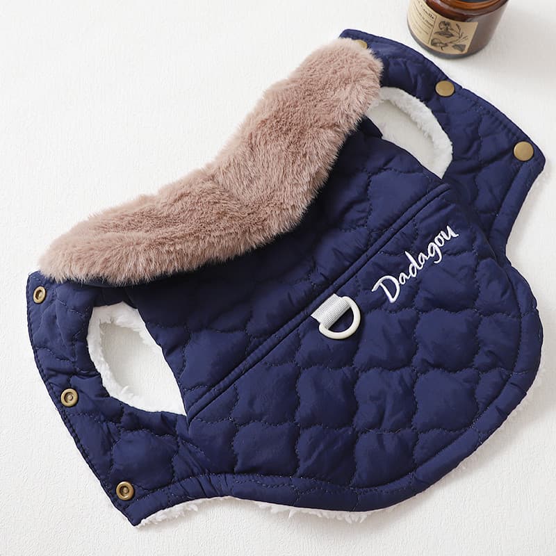 Roupas para cães inverno à prova de frio gola de pele casaco de algodão fivela para animais de estimação pode puxar roup