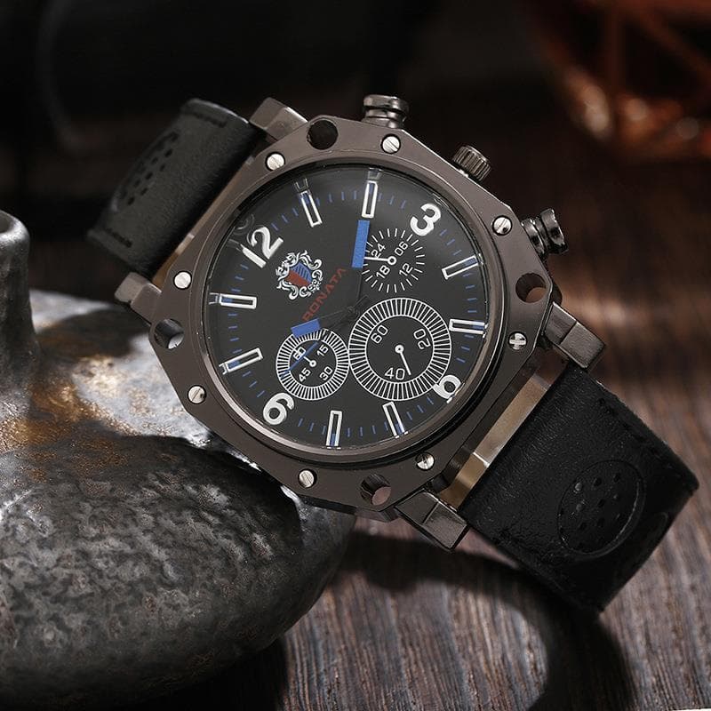 8 relógio de quartzo relógio masculino decoração três olhos estilo britânico moda masculina relógio Casual cinto masculi